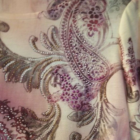 Chicos Womens Embellished Sequin Tunic Top Blouse - Picture 7 of 10